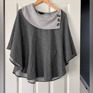 AB Studio Gray Poncho Top Button Cowl Neck Cape Blouse Women’s Large